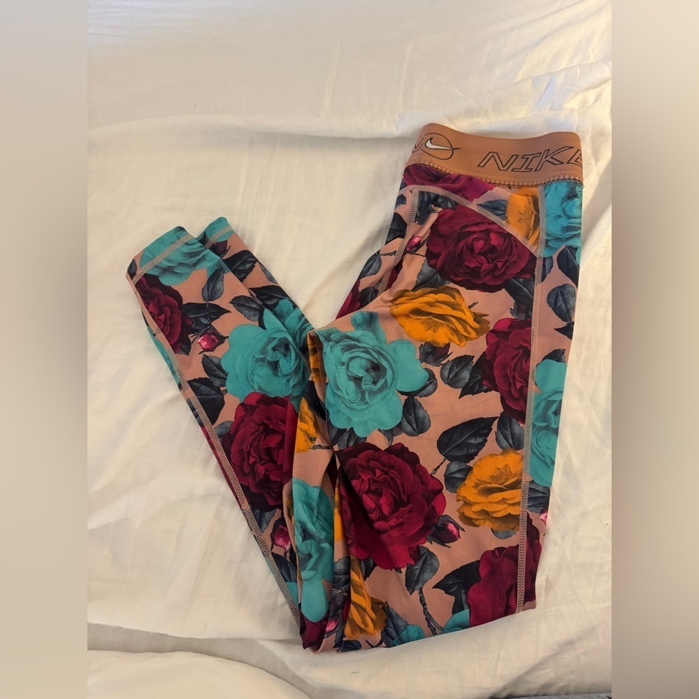 Nike Kids Red Teal Yellow Floral Leggings